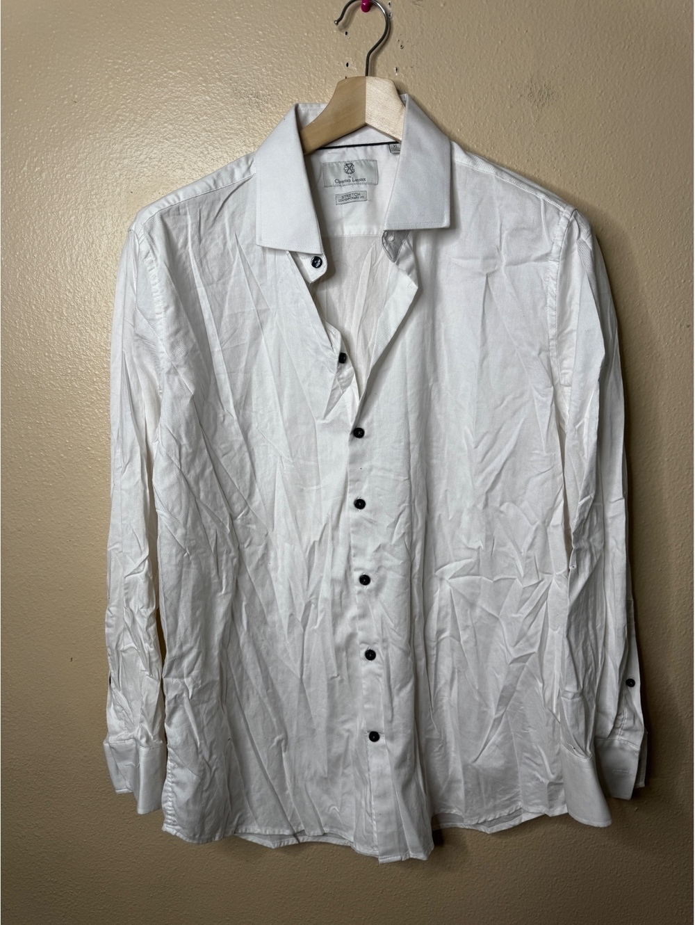 Christian Lacroix Mens XL 17.5 Dress Shirt White Stretch Cotton Contemporary Fit